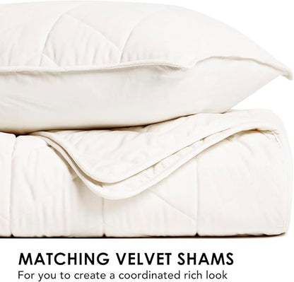 EVERGRACE 3 Pieces Luxurious Queen Velvet Quilts, Ultra Soft Lightweight Velvet Comforter Set, Matelasse Oversized Diamond Bedspread Coverlet for All Season with 2 Shams, Cream White, 92"x96"