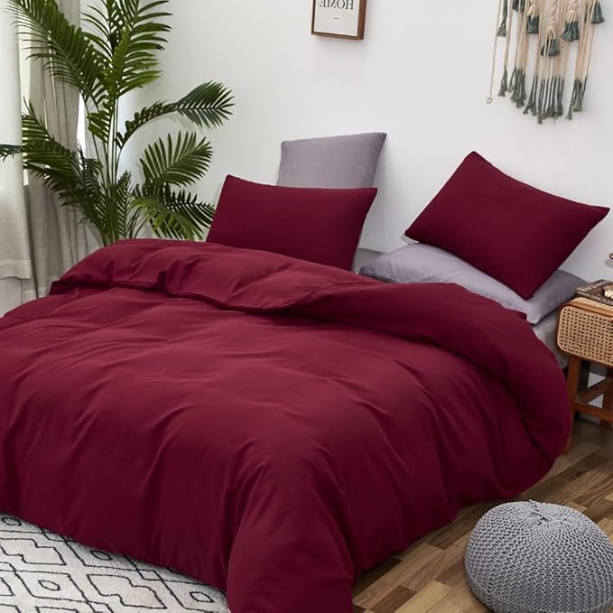 CLOTHKNOW Burgundy King Size Comforer Sets Wine Red Bedding Comforer Sets Dark Red Comforter King Soft All Season Bedding Sets with 2 x Pillow Cases