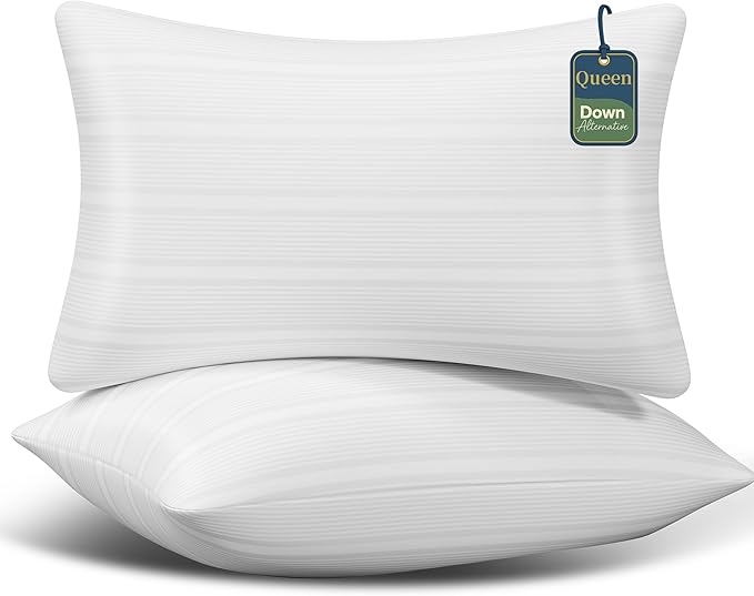 Pillows Queen Size Set of 2, Queen Pillows Set of 2 with Adjustable Down Alternative Polyester Fiber Fill, Hotel-Quality Comfort for Side, Back & Stomach Sleepers