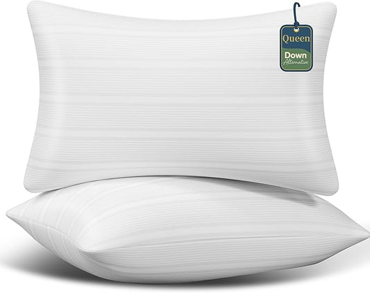 Pillows Queen Size Set of 2, Queen Pillows Set of 2 with Adjustable Down Alternative Polyester Fiber Fill, Hotel-Quality Comfort for Side, Back & Stomach Sleepers