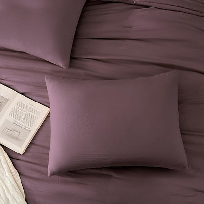 WRENSONGE Queen Comforter Set - 3 Pieces Prewashed Deep Purple Comforter Soft Lightweight for All Seasons,Down Alternative Comforters Queen Size with 2 Pillow Shams