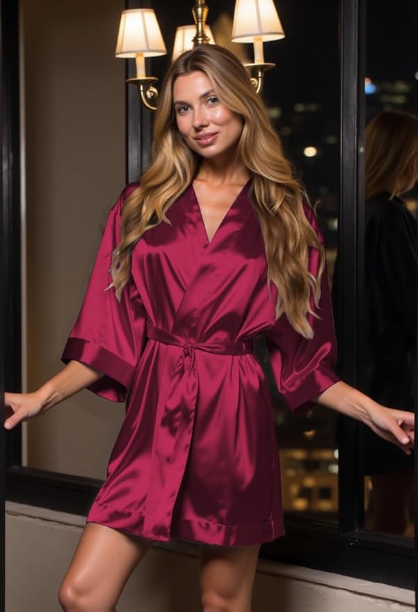 Turquaz Women's Bride Bridesmaids Silky Robe Satin Kimono Robes for Women Lingerie