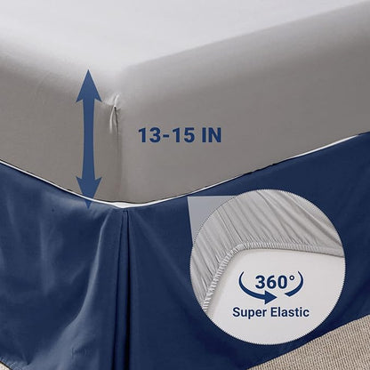 JOLLYVOGUE King Size Comforter Set 7 Pieces, Navy Blue Bed in a Bag Comforter Set for Bedroom, Beddding Sets with Comforter, Sheets,Ruffled Shams & Pillowcases