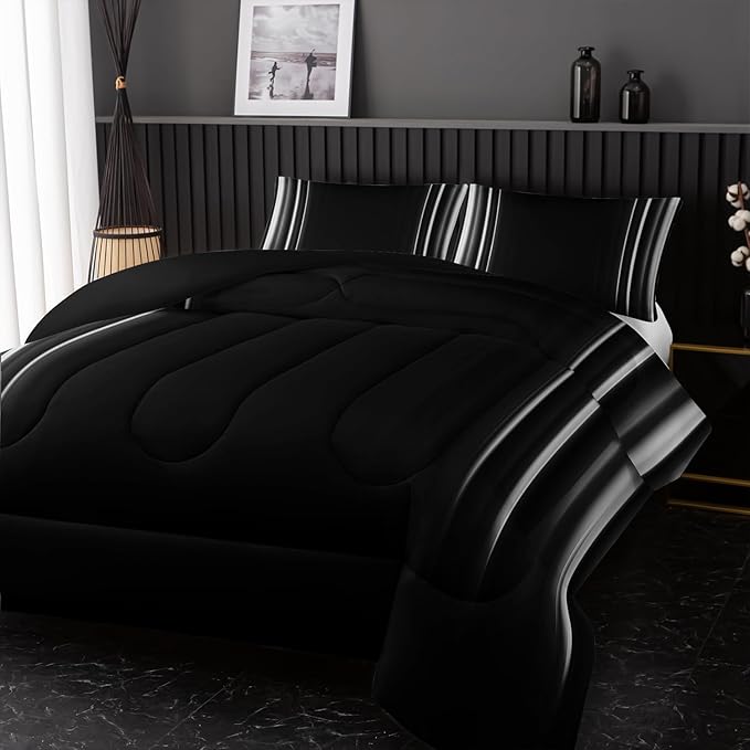 White and Black Bedding Set Queen Size Abstract Ombre Comforter Set for Teen Boys, Mordern Bedding Set 3 Piece in A Bag,Dark Quilt Set Mordern Art Decor Lightweight All Seasons with Pillowcases