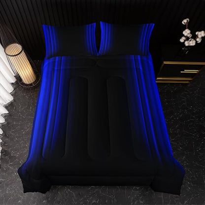 Blue and Black Bedding Set Queen Size Abstract Ombre Comforter Set for Teen Boys, Mordern Bedding Set 3 Piece in A Bag,Dark Quilt Set Mordern Art Decor Lightweight All Seasons with Pillowcases