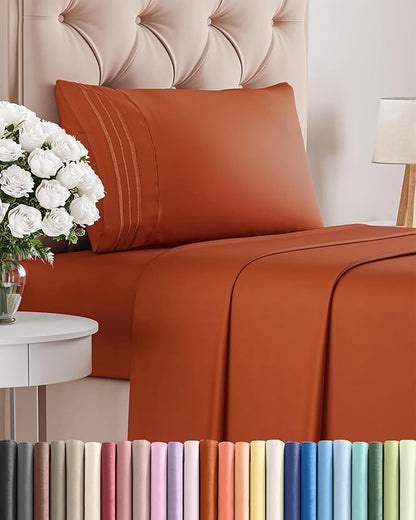 Twin XL Size 3 Piece Sheet Set - Comfy Breathable & Cooling Bed Sheets Set - Hotel Luxury Bedding for Women, Men, Kids, Teens, Boys & Girls - Deep Pockets, Soft, Wrinkle Free - Oeko-Tex - Terracotta