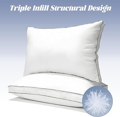 Luxury Goose Feather Down Pillow King Size Set of 2,Premium 3-Chamber Bed Pillows for Deep Sleep,900+ Fill Power,400 Count Cotton Shell,Hotel Quality Pillow for Side, Back Sleepers,19" x 35"