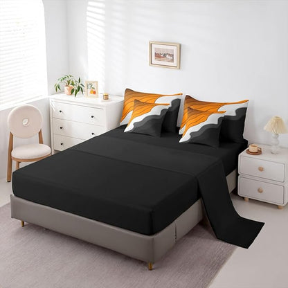 Orange Grey Black Ombre Bedding Comforter Sets 7pcs Kids Teens Adults Geometric Stripe Bed in a Bag, Aesthetic Wave Queen Bedding Sets Modern Abstract Comforter Set Gradient Bedding Sets & Collections