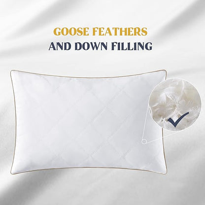 puredown® Goose Feathers and Down Pillow with Diamond Quilting with 100% Cotton Cover, Pack of 1, Queen Size