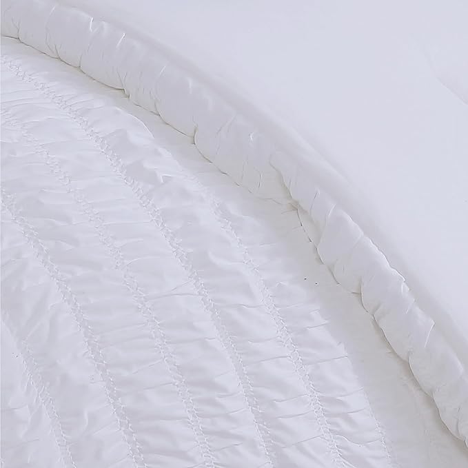 Shabby Chic® - King 3-Piece Comforter Set, Reversible Cotton Bedding with Matching Shams, Seersucker Shirring Home Decor for All Seasons (Aiden White, King)