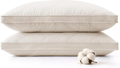 puredown® Goose Feathers and Down Pillows, 100% Organic Cotton Cover, Gusseted Pillow for Sleeping Hotel Collection Bed Pillows, Queen, Set of 2