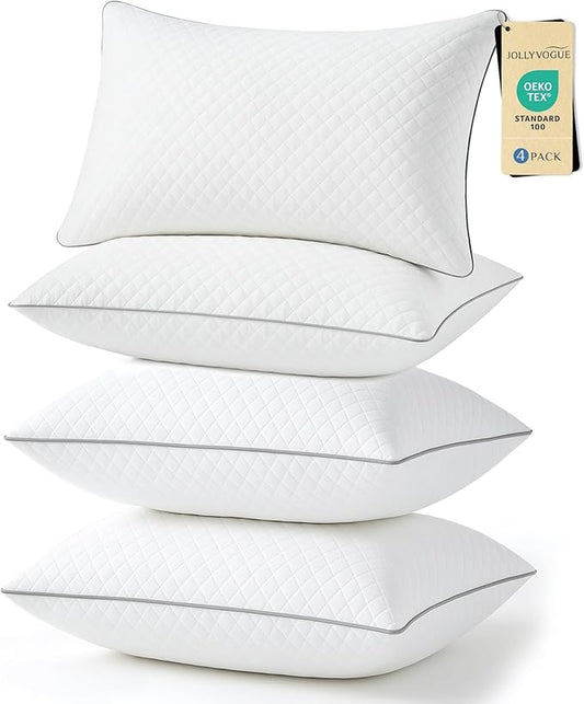 JOLLYVOGUE Pillows King Size Set of 4, Oeko-Tex Certified Bed Pillows for Side, Back, and Stomach Sleepers - Medium Support Down Alternative Filling, Machine-Washable