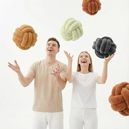 Knot Pillow Ball Plush - Decorative Throw Pillows for Bed Relieve Stress, Round Knot Cushion for Sofa Decor Pet Toy, Khaki 12 inch