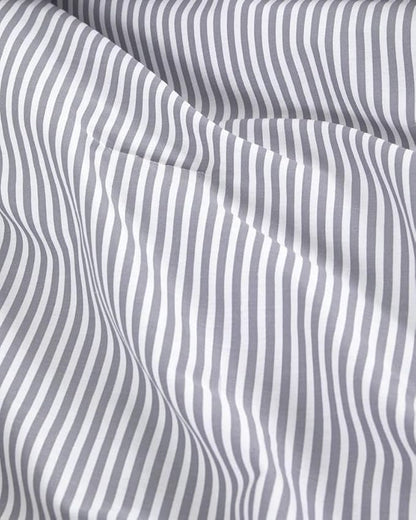 Wake In Cloud - Striped Comforter Set, 100% Cotton Fabric, Ticking Stripe Vertical Pinstripe Neutral Farmhouse Aesthetic, 3 Pieces Bedding Set, Gray, Queen Size