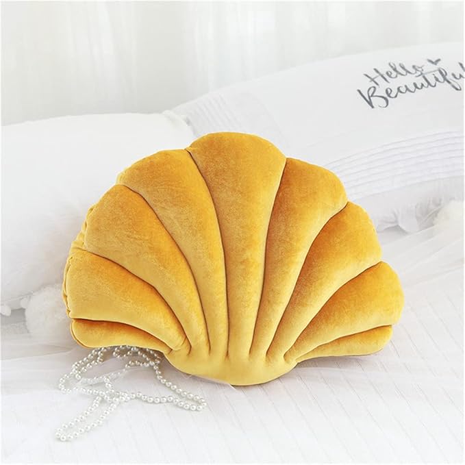 Patty Both Seashell Decorative Pillow Velvet Seashell Throw Pillow, Sea Shell Shaped Throw Pillow Decorative Pillows for Bed Couch Home Office Decor (Yellow, Small(12.8 * 10in 0.3kg))