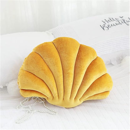Patty Both Seashell Decorative Pillow Velvet Seashell Throw Pillow, Sea Shell Shaped Throw Pillow Decorative Pillows for Bed Couch Home Office Decor (Yellow, Small(12.8 * 10in 0.3kg))