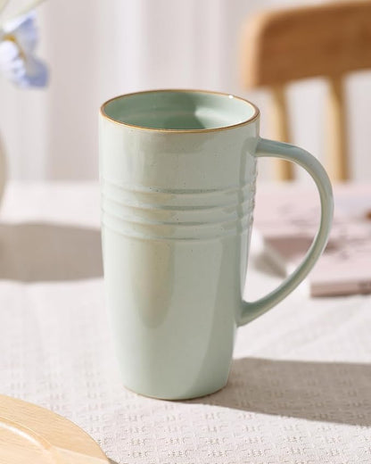 famiware Jupiter Large Coffee Mug, 20oz Coffee Mug with Lid, Ceramic Cup with Handle for Latte, Tea, Cocoa, Milk, Home & Office, Microwave and Dishwasher Safe, Light Green