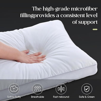 Goose Down Bed Pillows Queen Size Set of 2 (White), Hotel Collection Pillows for Sleeping, Gusseted Pillow for Side, Back, or Stomach Sleepers, 20" x 30"