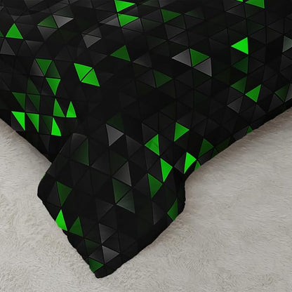 Geometric Green Black Comforter Set,Triangle Honeycomb 3 PCS Bedding Set King Size for Teen Adult,Modern Quilt Set Geometry Decor,Microfiber Lightweight 1 Comforter 2 Pillowcases