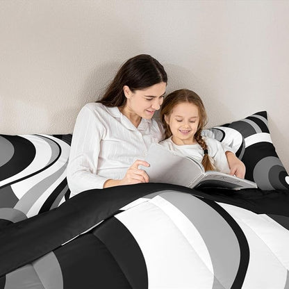 Gray Black White Spiral Toddler Comforter for Adult Women Men Modern Swirls Stripes Abstract Bedding Set for Minimalists Boho Aesthetic Geometric Bed Sets Graffiti Art Lines Quilt Sets