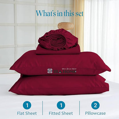 King Sheet Set 4 Piece Breathable & Cooling Sheets 800 TC Hotel Luxury Bedding Set 16" Inch Extra Deep Pockets, Extra Soft Cooling Bed Sheets - Wrinkle, Fade, Stain Resistant (Burgundy)