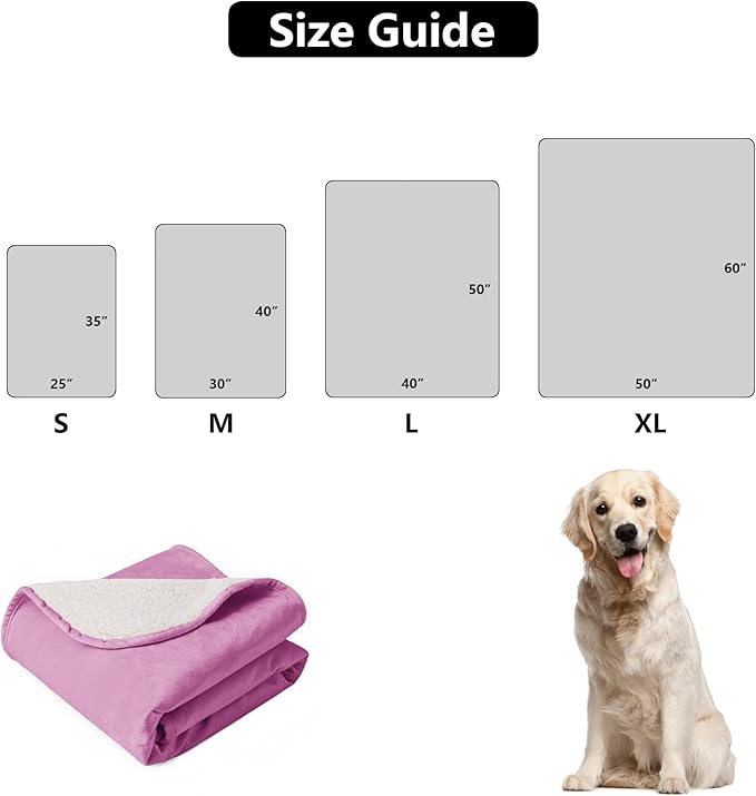 Waterproof Dog Blankets for Large Dogs, Washable Pet Blanket for Indoor Cats, Plush Sherpa Puppy Throw Furniture Protector for Bed Couch Sofa(40"x50",L,Purple)