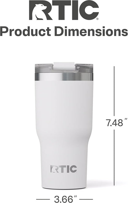 RTIC 20oz Essential Tumbler with Lid, Ceramic Lined, Insulated, Stainless Steel, Metal, Double Wall Vacuum-Insulation, Travel Cup for Iced Coffee, Tea, Hot and Cold Drink, Powder Chaser