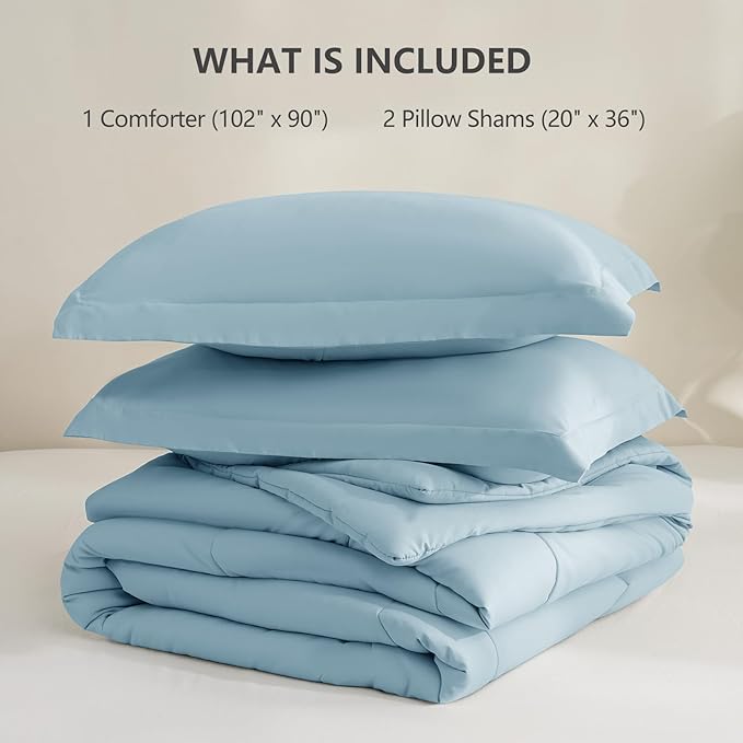 CozyLux King Size Comforter Set - Light Blue Comforter King Size, 3 Pieces Box Stitched Bed Set for All Seasons, Soft Lightweight Bedding Sets with 1 Down Alternative Comforter and 2 Pillow Shams