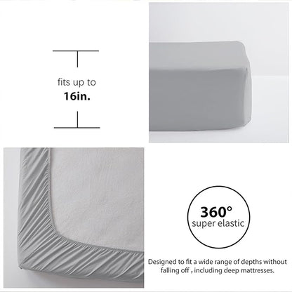 Zzlpp Queen Comforter Set 7 Pieces, Light Grey Seersucker Bed in a Bag with Comforter and 2 Sheets, All Season Bedding Sets with 1 Comforter, 2 Pillow Shams, 2 Pillowcases