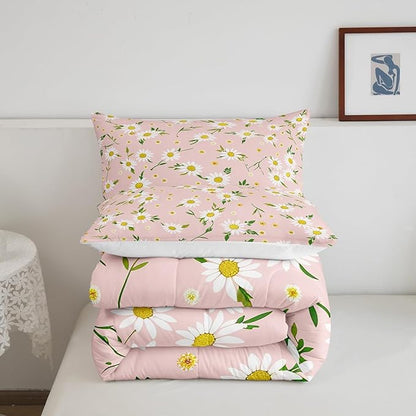 Manfei Daisy Comforter Set King Size, Yellow White Flower Quilt Set with 2 Pillowcases, Botanical Garden Artwork Bedding Set 3pcs for Kids Boy Girls Bedroom Decor Lightweight Duvet Insert