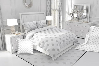 Manfei Gray Polka Dots Comforter Set Full Size 3 Pcs,Geometric Circles Blue White Simple Art Bedding Set,French Style Dots Cartoon Cute Quilt Set for Teens Bedroom,2 Pillowcases
