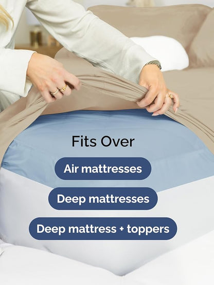 Extra Deep Cal King Sheet Set - 6 Piece Breathable and Cooling Sheets - Hotel Luxury Bedding for Women, Men, Kids & Teens - Easy Secure Fit - Soft, Wrinkle Free and Comfy - Extra Deep Pockets - Cream