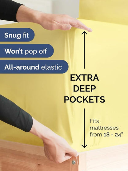 Extra Deep Cal King Sheet Set - 6 Piece Breathable and Cooling Sheets - Hotel Luxury Bedding for Women, Men, Kids & Teens - Easy & Secure Fit - Soft, Wrinkle Free & Comfy - Extra Deep Pockets - Yellow