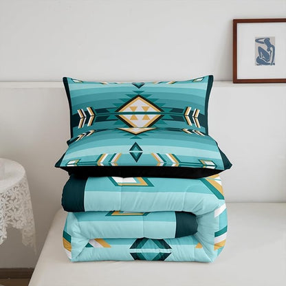 Erosebridal Turquoise Western Comforter Set King Teal Southwestern Aztec Country Bedding Set Rustic Farmhouse Bedding Comforter Sets for Kids Adults Exotic Ethnic Tribal Bed Set 2 Pillow Cases
