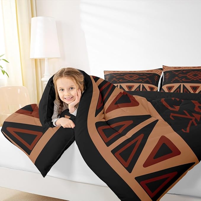 Erosebridal Boys Queen Rustic Western Comforter Set, Southwestern Aztec Bedding Set for Teens Men Bedroom, Exotic American Native Quilt Vintage Bohemian Geometric Bedding Comforter Sets,Brown Black