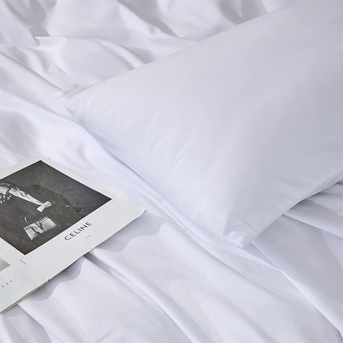 Wellboo White Comforter Sets Queen Size Solid Color Bedding Comforters Cotton Women Men Soft White Quilts Cozy Adults Teens Modern Blankets Bedding
