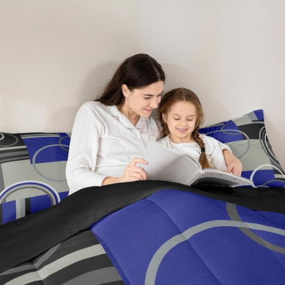Erosebridal Dark Blue Black Gray Comforter Set Twin Modern Swirls Striped Bedding Set Abstract Circles Rings Duvet Set Geometric Plaid Comforter Gromment Spiral Graphic Art Down Comforter Room Decor