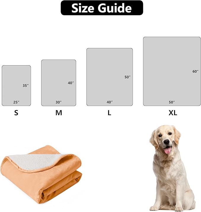 Waterproof Dog Blankets for Large Dogs, Washable Pet Blanket for Indoor Cats, Plush Sherpa Puppy Throw Furniture Protector for Bed Couch Sofa(40"x50",L,Orange)