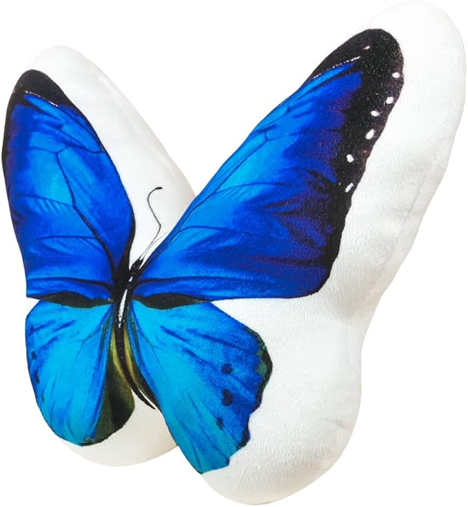 JWH 3D Butterfly Pillow Decorative Plush Throw Pillow Colorful Animal Print Cushion with PP Cotton Filling for Bed Couch Living Room Bedroom Farmhouse 13x15 Inch Blue