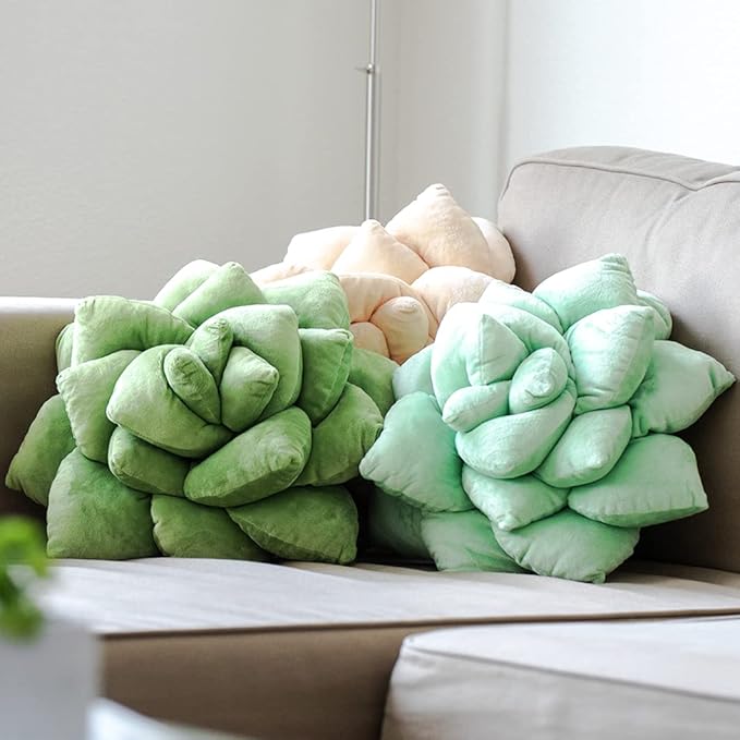 Green Philosophy Co. Succulent® Pillow 16" – Soft 3D Decorative Flower Throw Pillow, Unique Blush Peach Plush Flower Cushion, Perfect for Couch, Sofa, Bedroom Decor, Gift for Plant Lovers