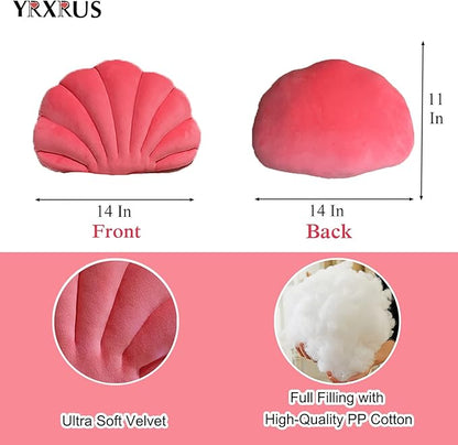 YRXRUS Peach Pink Seashell Pillow, Patio Accent Ocean Series, Ultra Soft Velvet Cushion for Bed, Living, Kids Room 3D Insert 14X11 Inch