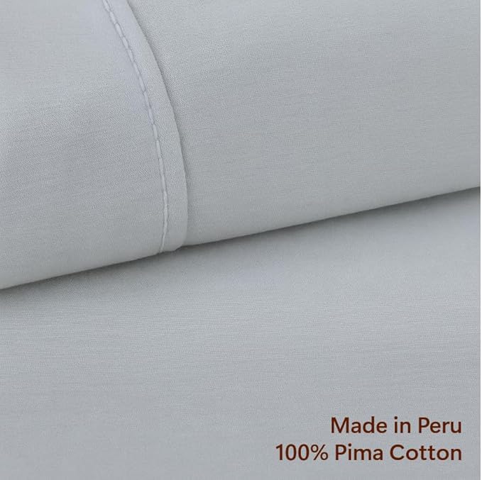 Peru Pima 415 Thread Count Percal Twin Sheet Set - 100% Peruvian Pima Cotton, 3 Piece (Flat, Fitted, 1 Pillowcase) - Cooling, Crisp, Deep Pocket, Hotel Quality Bedding - Slate