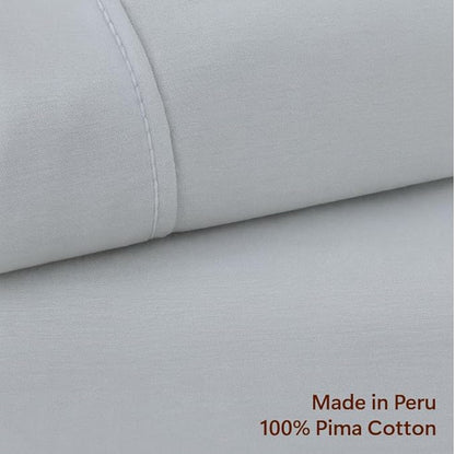 Peru Pima 415 Thread Count Percal Twin Sheet Set - 100% Peruvian Pima Cotton, 3 Piece (Flat, Fitted, 1 Pillowcase) - Cooling, Crisp, Deep Pocket, Hotel Quality Bedding - Slate