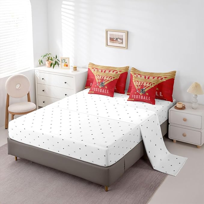Feelyou Football 7 Pieces Comforter Sets Twin Size Bedding Set for Boys Kids Teen Sports Theme Football City Bed in a Bag with Comforter, Sheets, Pillowcases & Cushion Cover