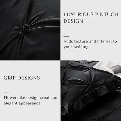 JOLLYVOGUE Queen Comforter Set 7 Pieces, Black Bed in a Bag Comforter Set for Bedroom, Bedding Comforter Sets with Comforter, Sheets,Ruffled Shams & Pillowcases