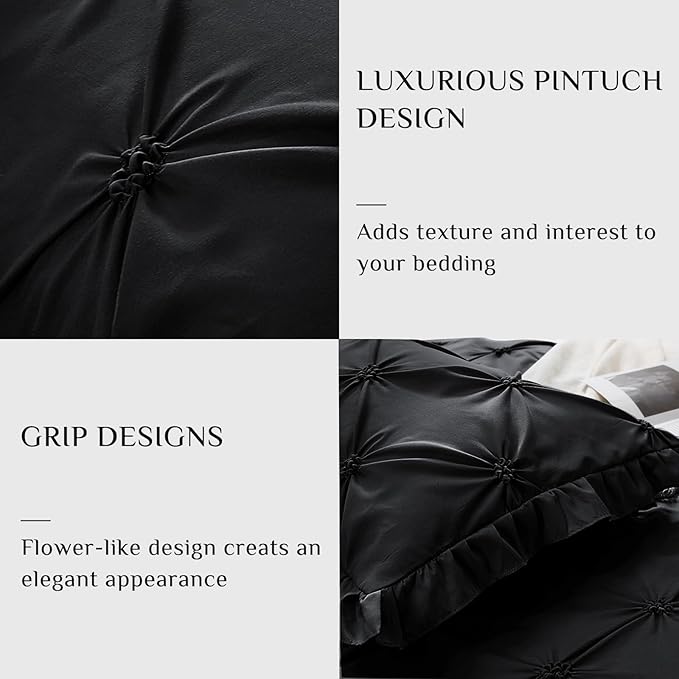 JOLLYVOGUE King Size Comforter Set 7 Pieces, Black Bed in a Bag Comforter Set for Bedroom, Beddding Sets with Comforter, Sheets,Ruffled Shams & Pillowcases