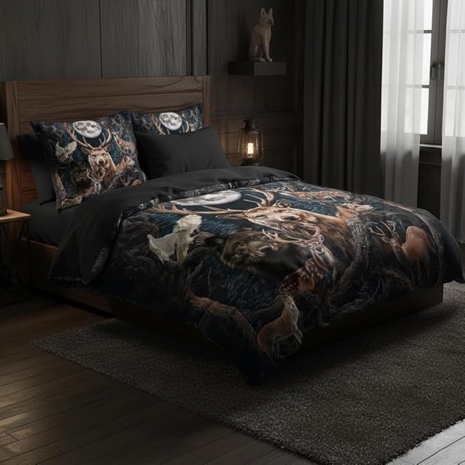 Hunting Comforter Set Twin Size, Wild Animal Print Bedding Set for Kids Bedroom Decor/68 * 86