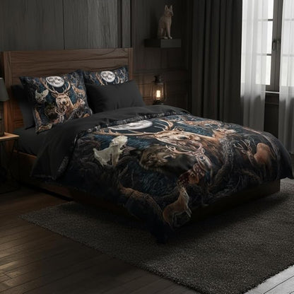 Hunting Comforter Set Twin Size, Wild Animal Print Bedding Set for Kids Bedroom Decor/68 * 86