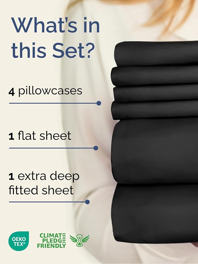 Extra Deep King Sheet Set - 6 Piece Breathable and Cooling Sheets - Hotel Luxury Bedding for Women, Men, Kids & Teens - Easy & Secure Fit - Soft, Wrinkle Free and Comfy - Extra Deep Pockets - Black