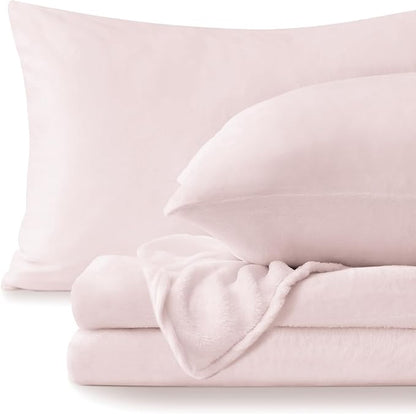 BEDELITE Flannel Sheets King Size Pink - Super Soft Fleece Sheets Set Fluffy Extra Plush, 4 Piece(Include Fitted Sheet, Flat Sheet, 2 Pillowcases)